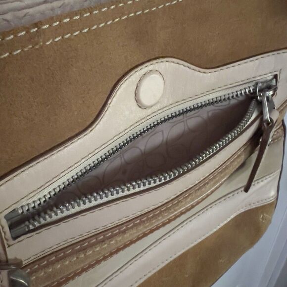 Vtg Fossil Crossbody Purse Suede Leather Stripe Brown Multi‎ Tone Hang Key - Picture 7 of 12